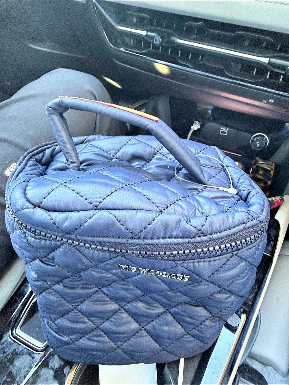 MZ WALLACE Metro Train Case Quilted Cosmetic Case Blue Like New
